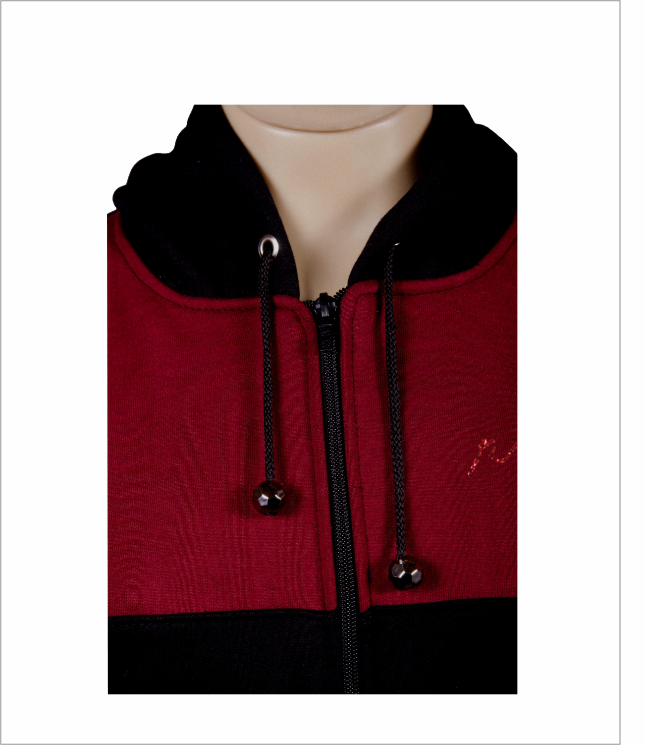 Blusa de Moletom feminina canguru bordo e preta capuz e ziper - Imagem 3