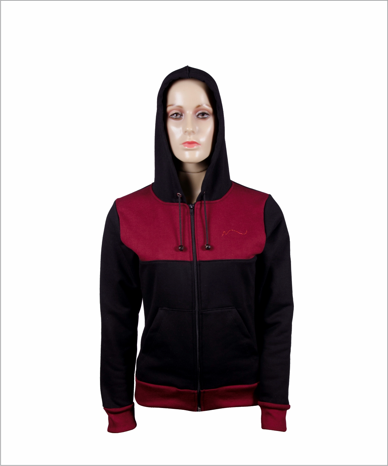 Blusa de Moletom feminina canguru bordo e preta capuz e ziper - Imagem 4