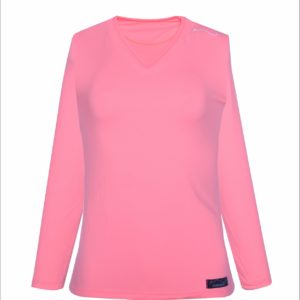 Camiseta dry feminina rosa manga longa gola V