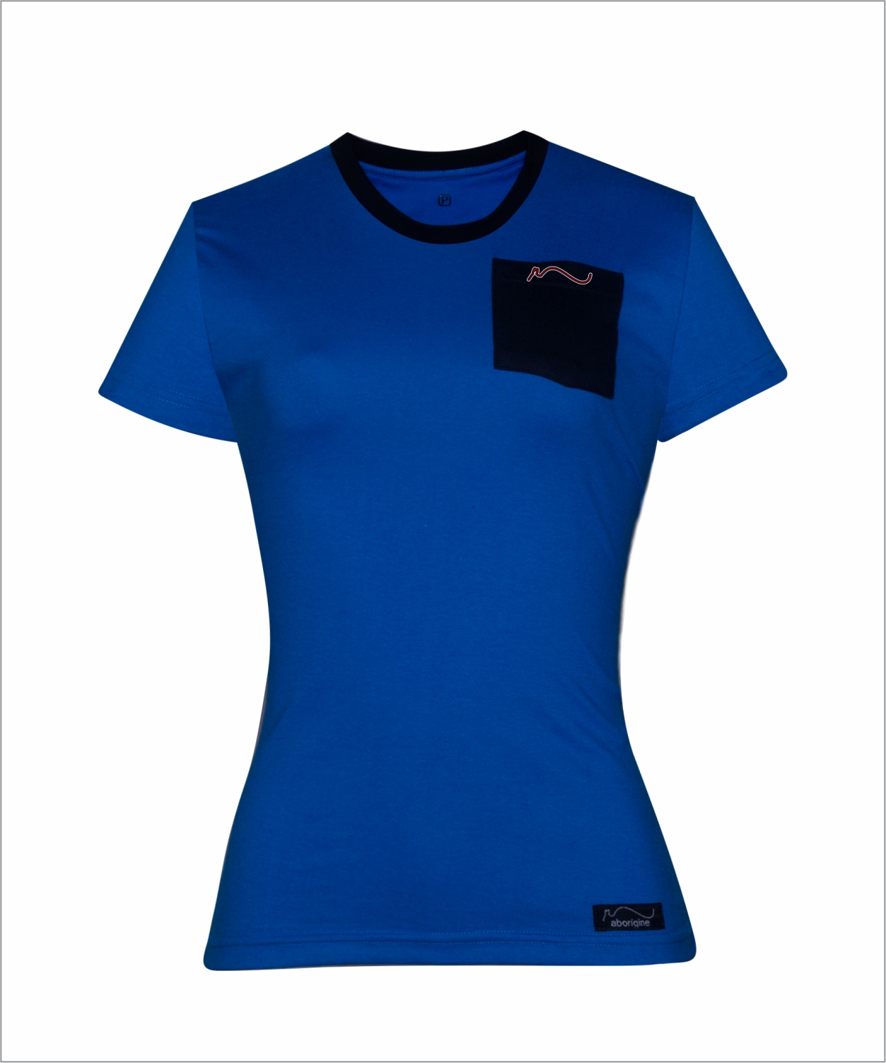 Camiseta feminina azul royal com bolso preto