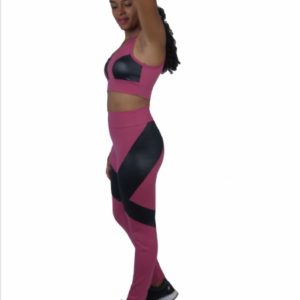 Legging rosa com faixas em cirrê preto
