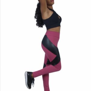 Legging rosa com faixas em cirrê preto