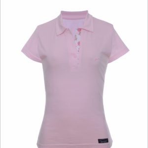 Camisa Polo Feminina Rosa detalhe Floral